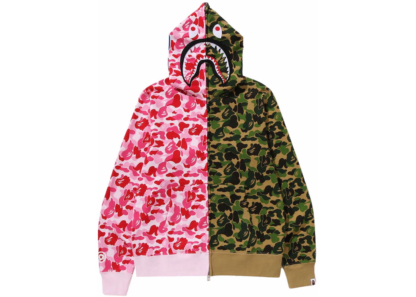 BAPE ABC Camo Crazy Shark Full Zip Hoodie Pink/Green