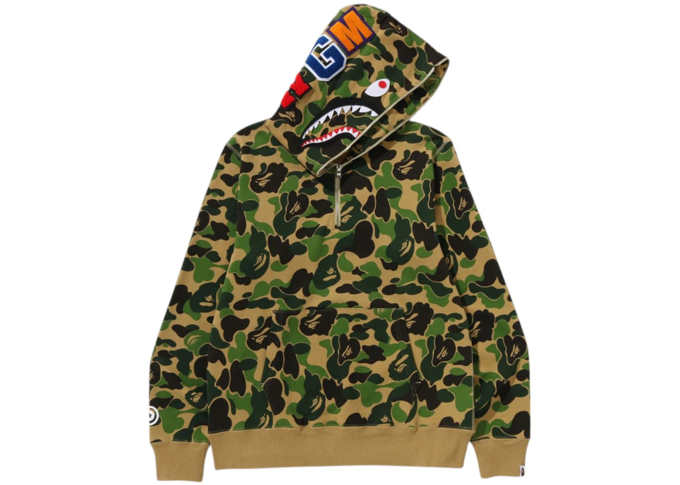 BAPE ABC Camo Shark Half Zip Pullover Hoodie Green