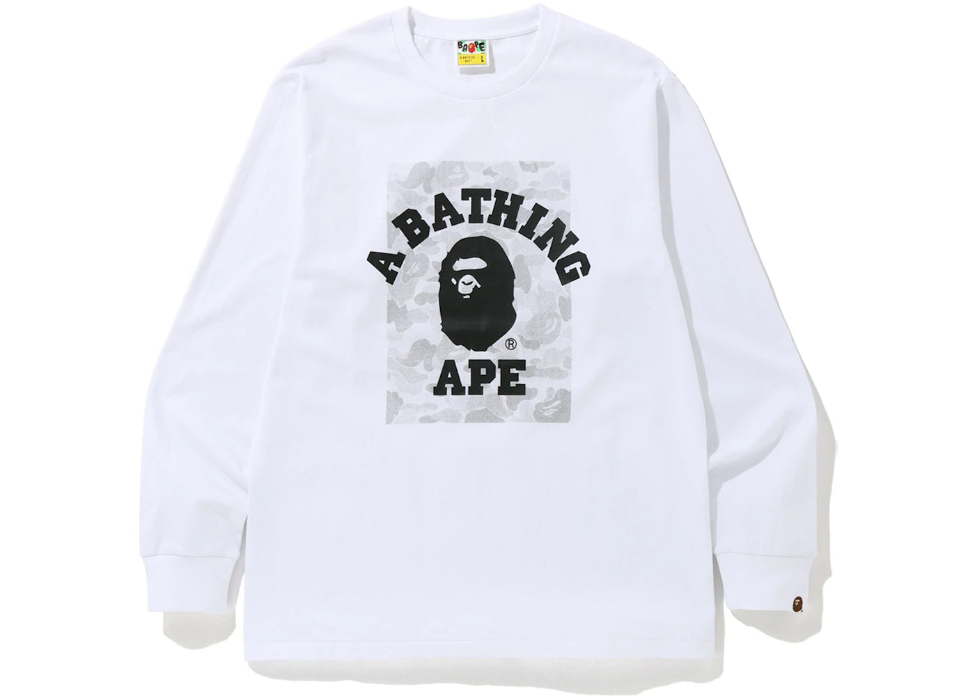 BAPE ABC Dot Reflective Camo on College Long Sleeve Tee White