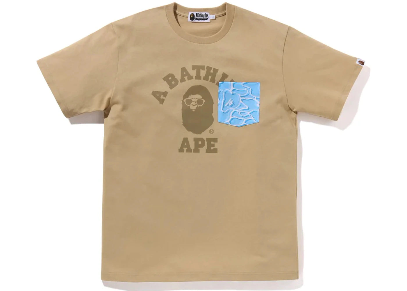 BAPE ABC Sea Surface Camo Pocket College Tee Beige
