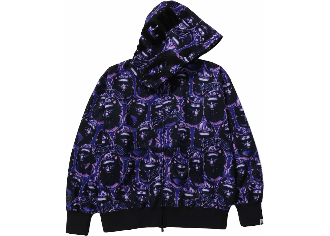 BAPE Ape Head Graffiti Shark Full Zip Hoodie Purple