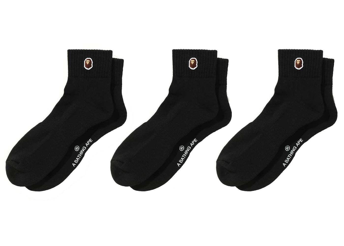 BAPE Ape Head One Point Ankle Socks (3 Pair) Socks Black