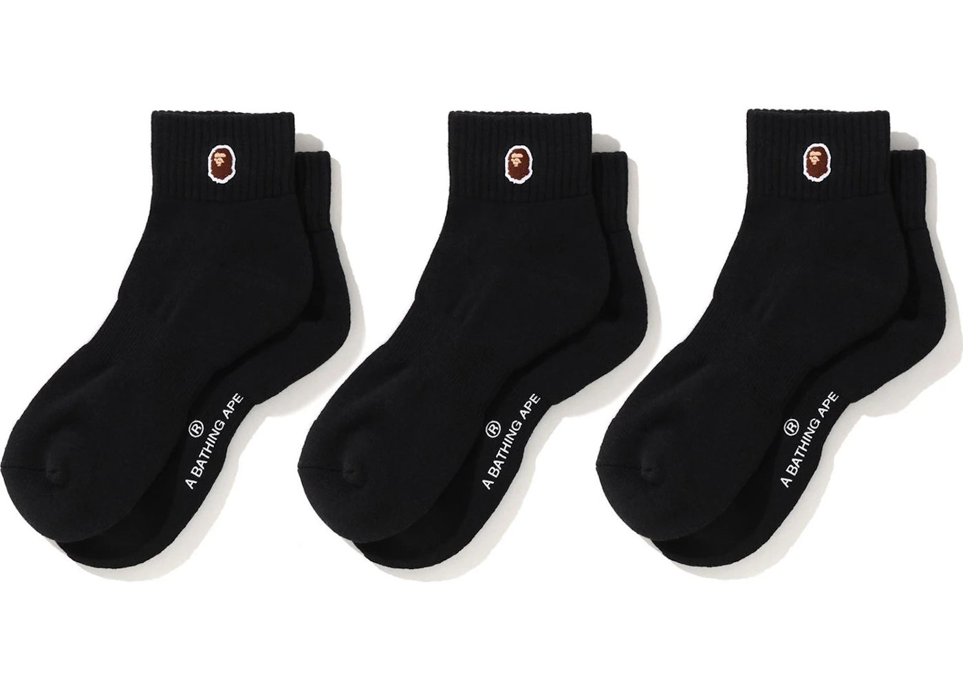 BAPE Ape Head One Point Ankle Socks (3pack) Black