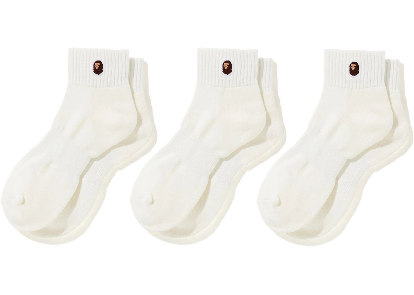BAPE Ape Head One Point Ankle Socks (3pack) White