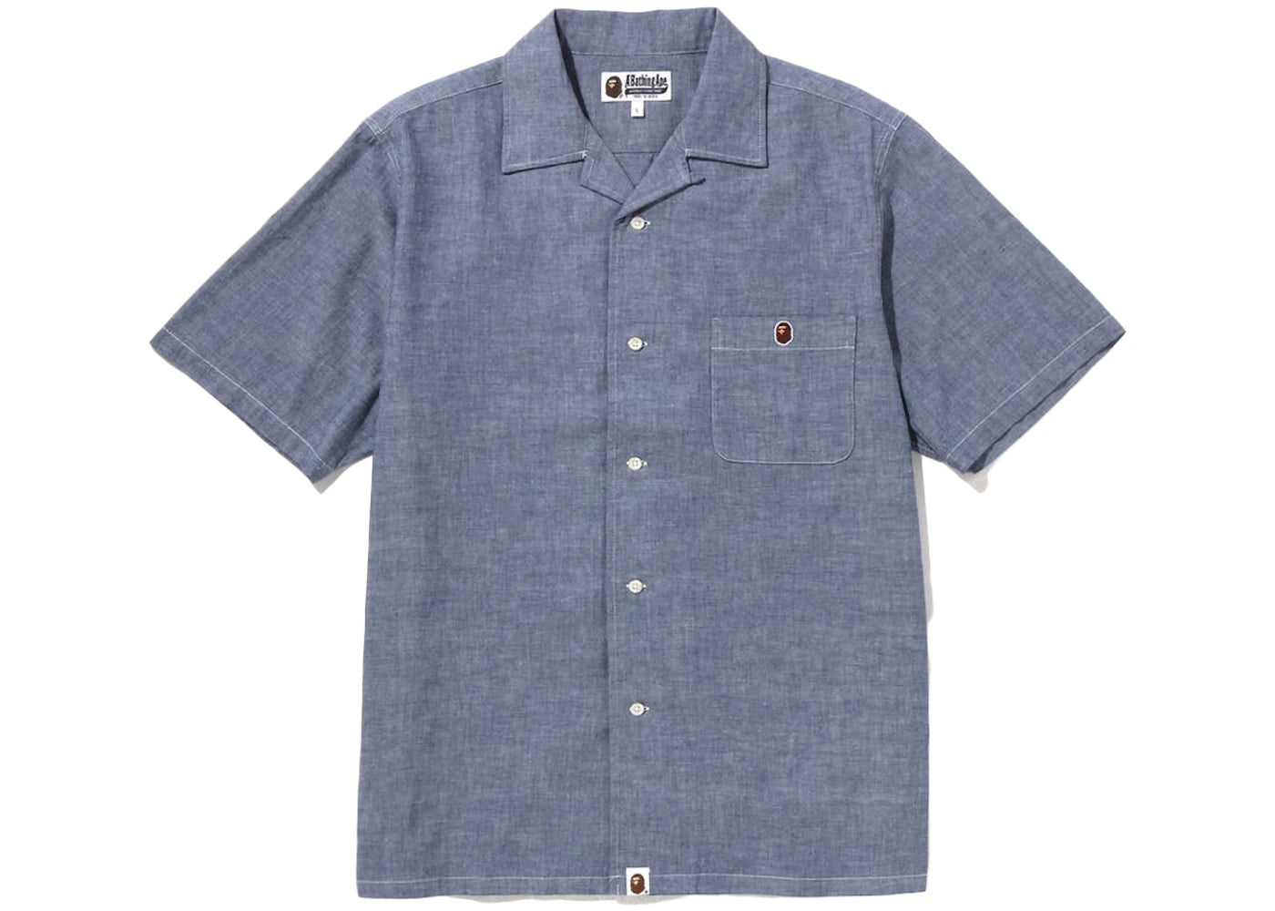 BAPE Ape Head One Point Open Collar Shirt Light Indigo