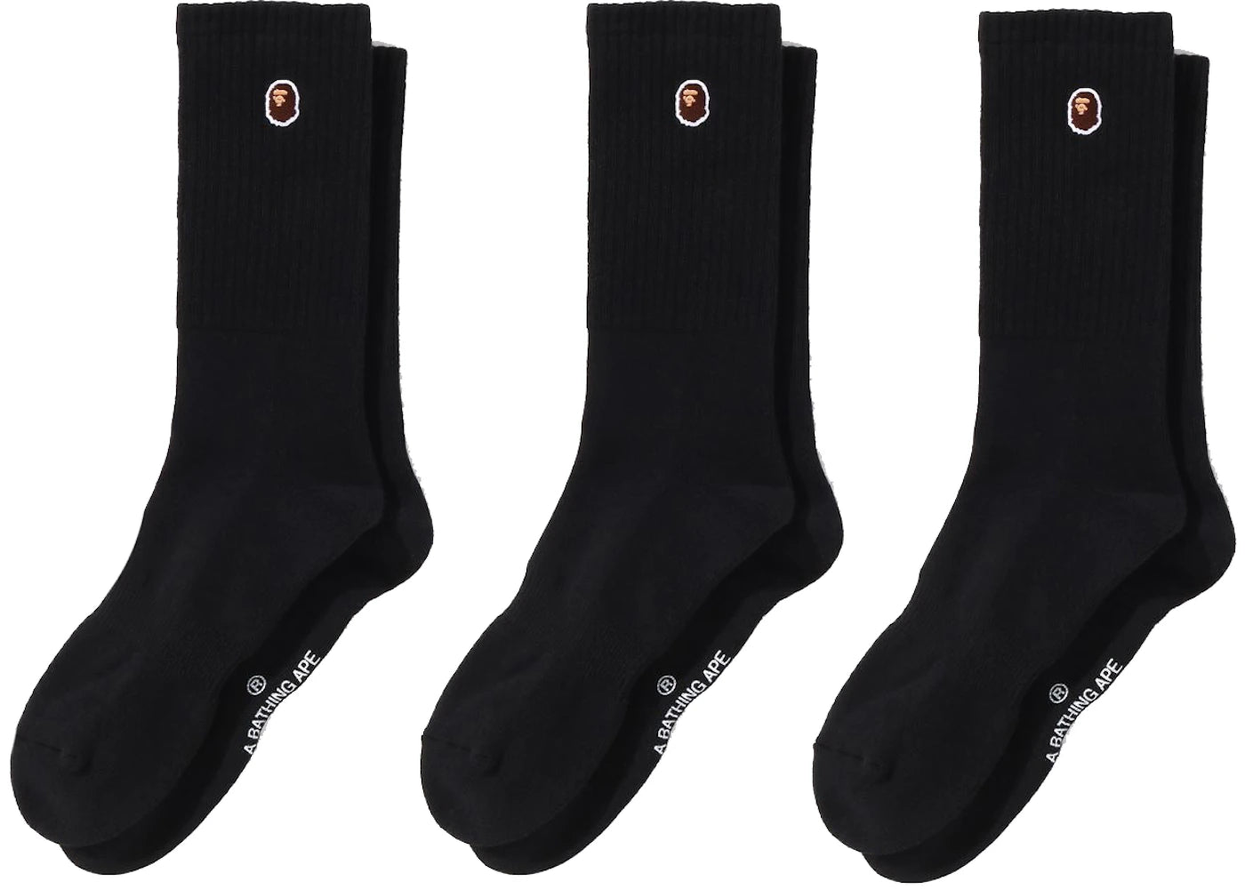 BAPE Ape Head One Point Socks (3 Pack) Black