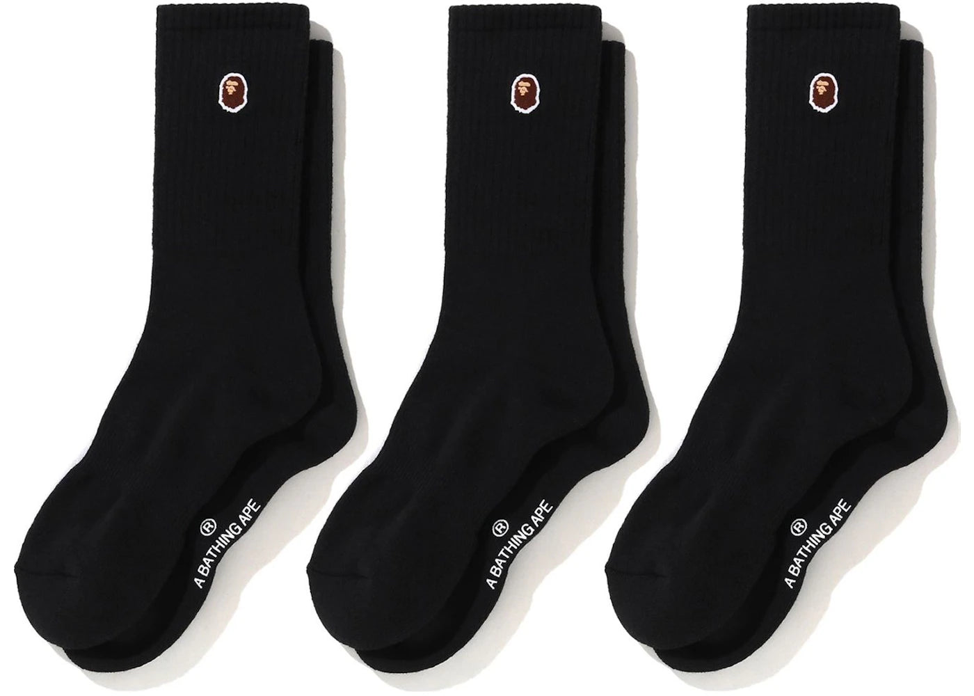BAPE Ape Head One Point Socks (3pack) Black