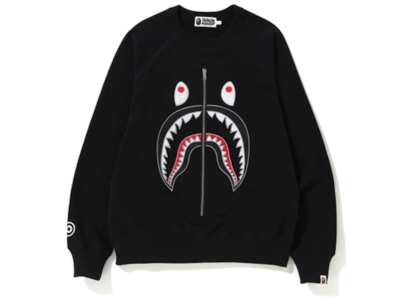 BAPE Applique Metal Zip Shark Crewneck Black