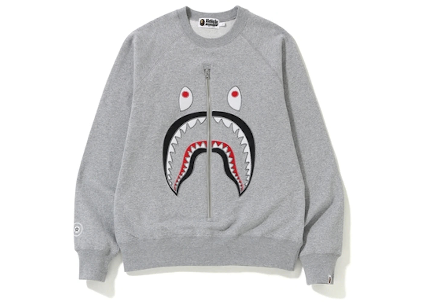 BAPE Applique Metal Zip Shark Crewneck Grey