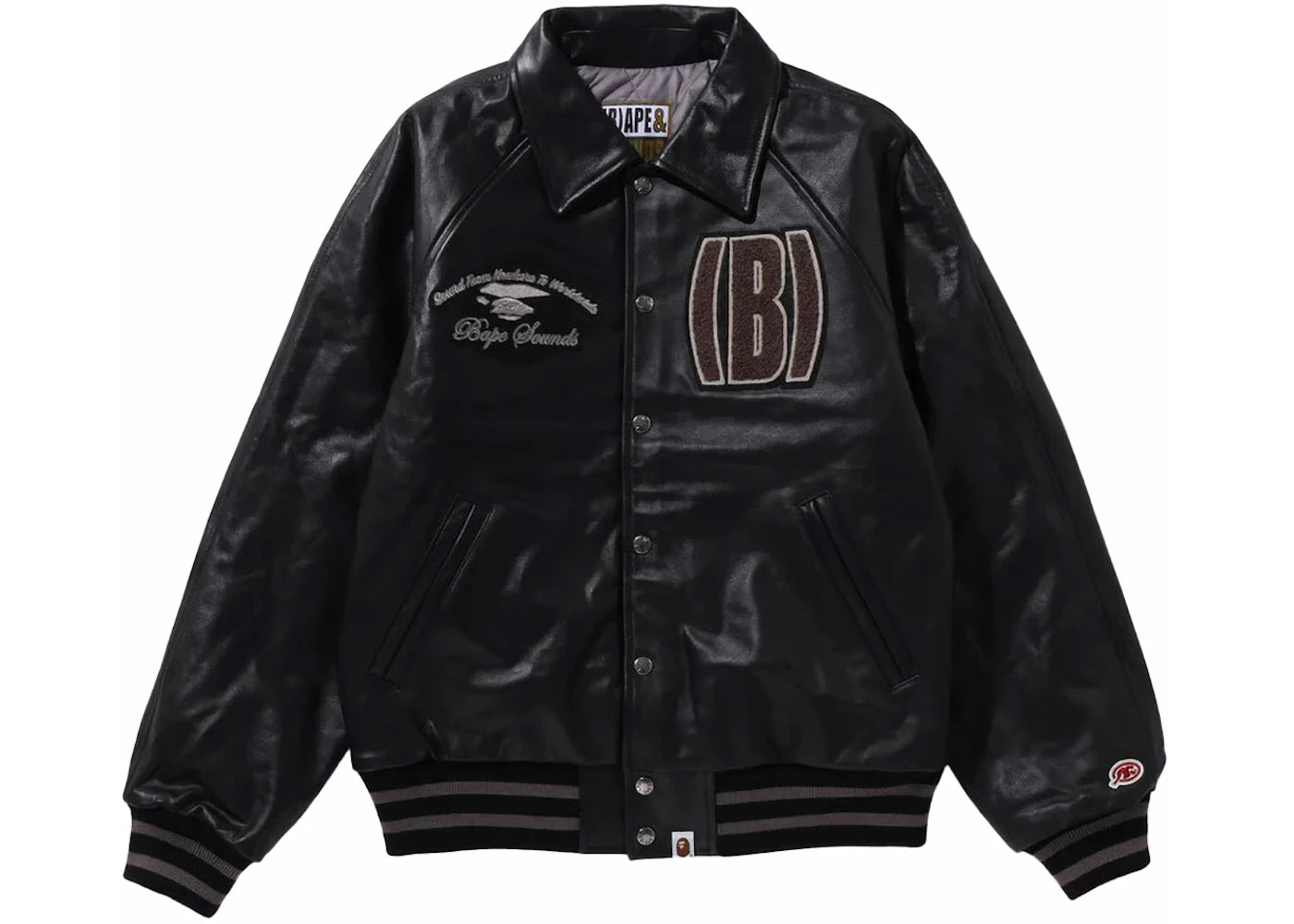 BAPE (B)APE Leather Varsity Jacket Black