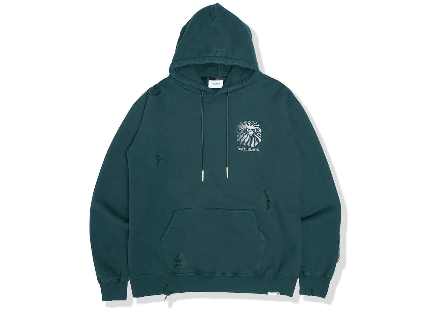 BAPE BLACK Label Logo Distressed Hoodie Green
