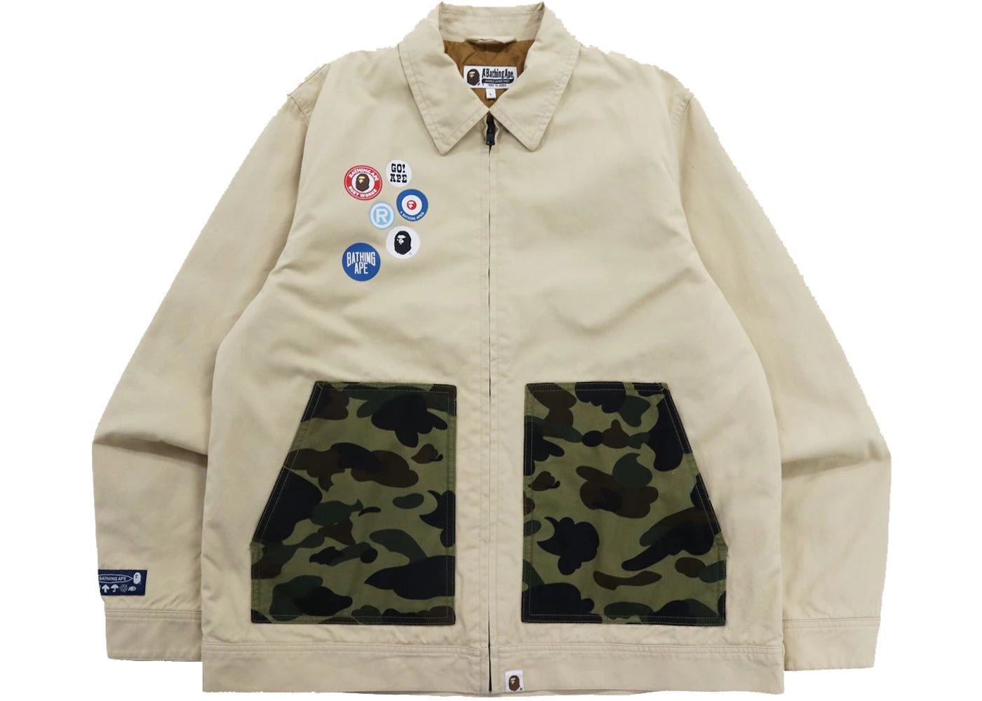 BAPE Badge Motif Zip Blouson Jacket Beige