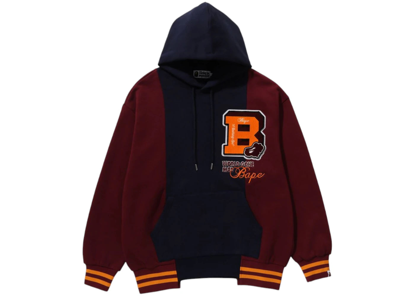 BAPE Badges Color Blocking Pullover Hoodie Navy