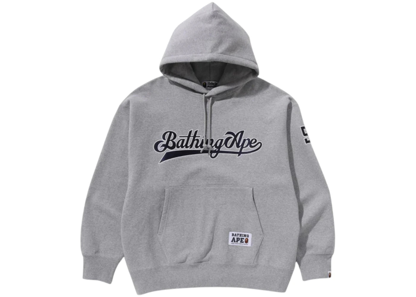 BAPE Baseball Logo Relaxed Fit Pullover Hoodie Grey