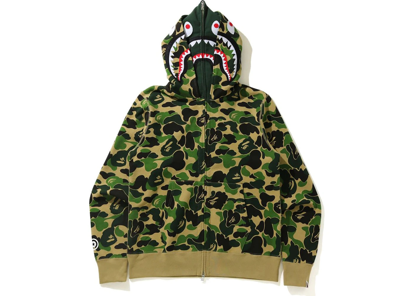 BAPE Big ABC Camo Shark Wide Full Zip Double Hoodie Green