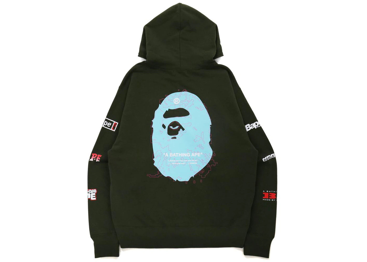 BAPE Big Ape Head Digital Mosaic Relaxed Fit Full Zip Hoodie Olivedrab