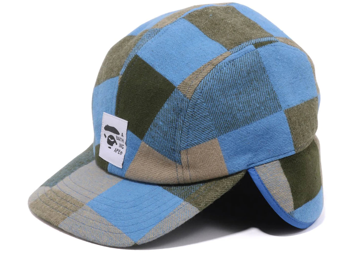 BAPE Block Check Earmuffs Cap Beige Blue