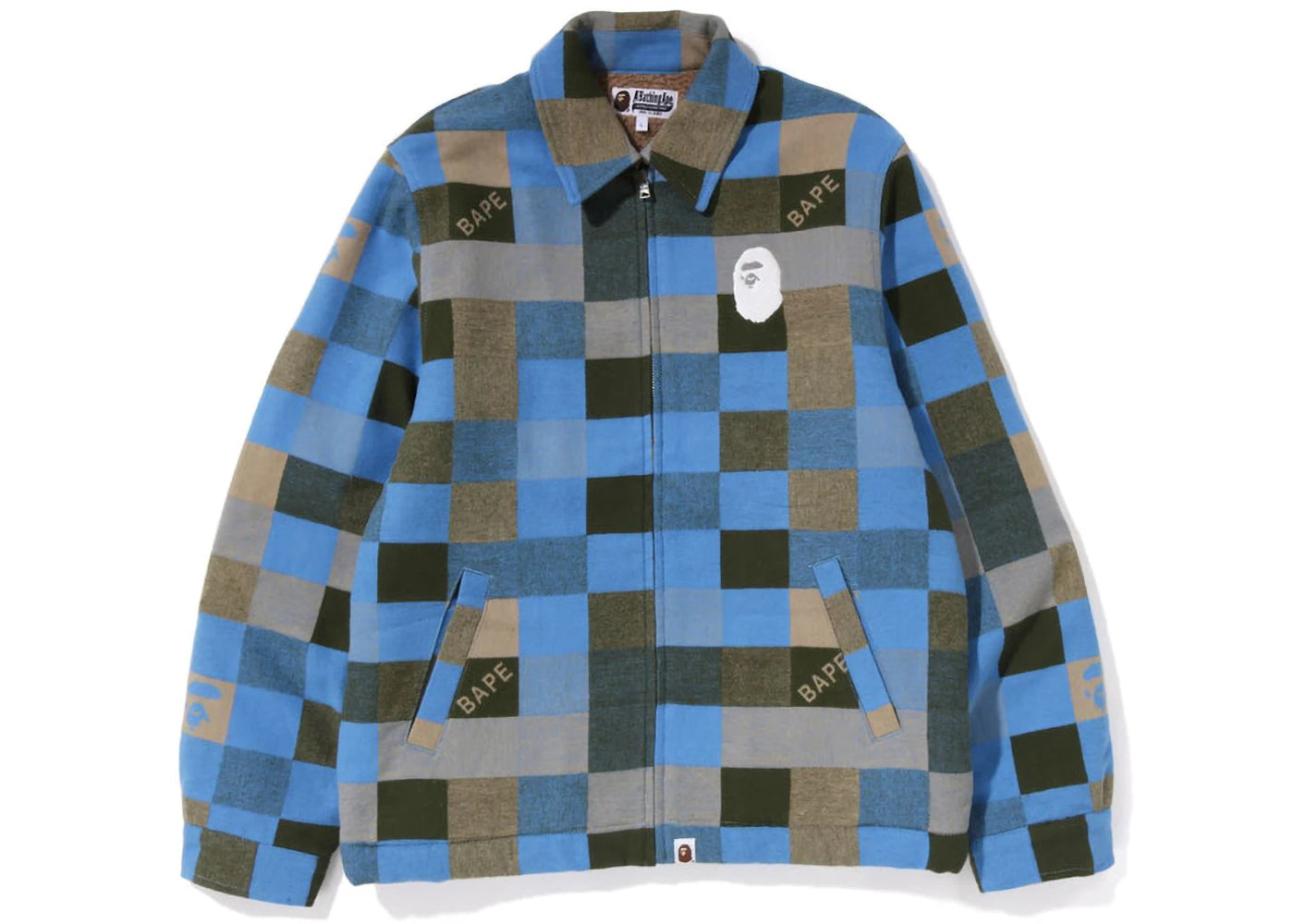 BAPE Block Check Relaxed Fit Light Jacket Beige Blue