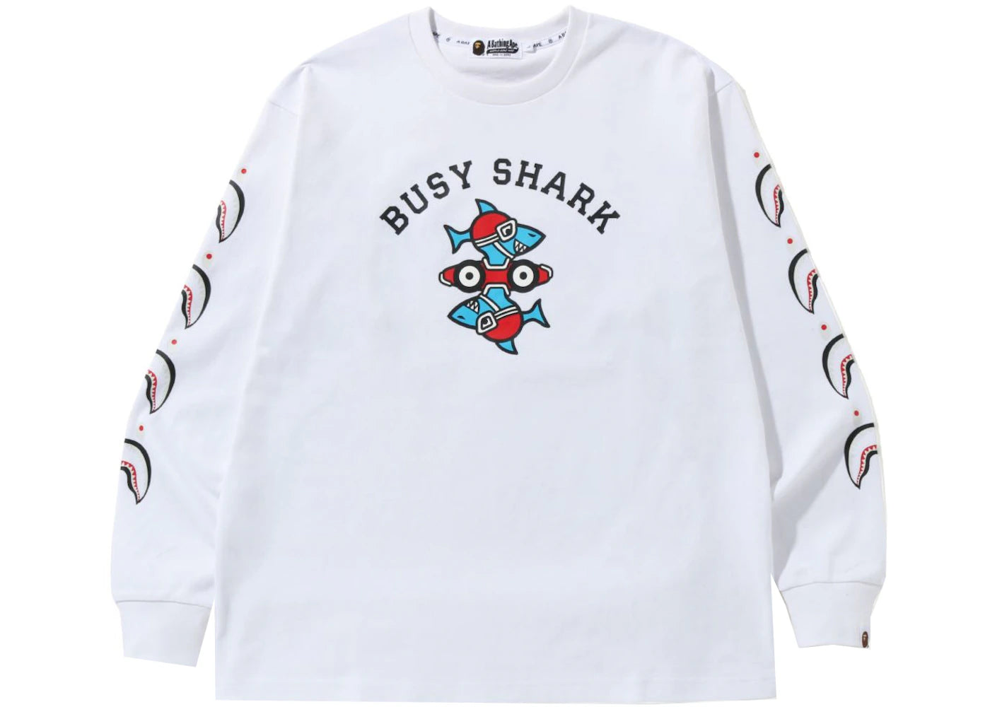 BAPE Busy Shark Relaxed Fit Heavy Weight L/S Tee White