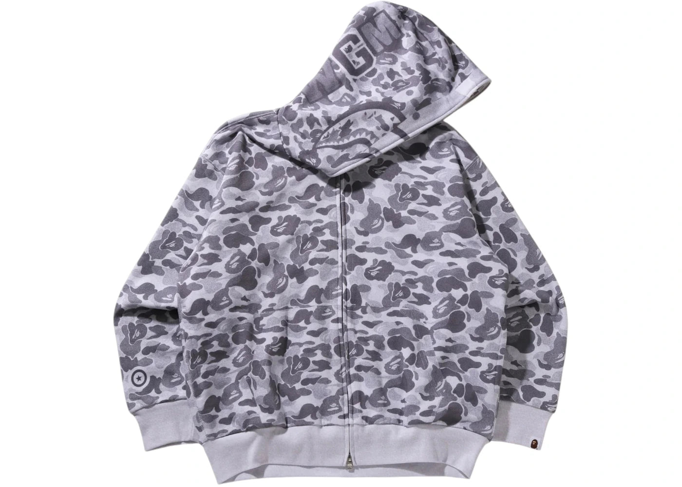 BAPE Camo Fake Print Relaxed Fit Shark Full Zip Hoodie White