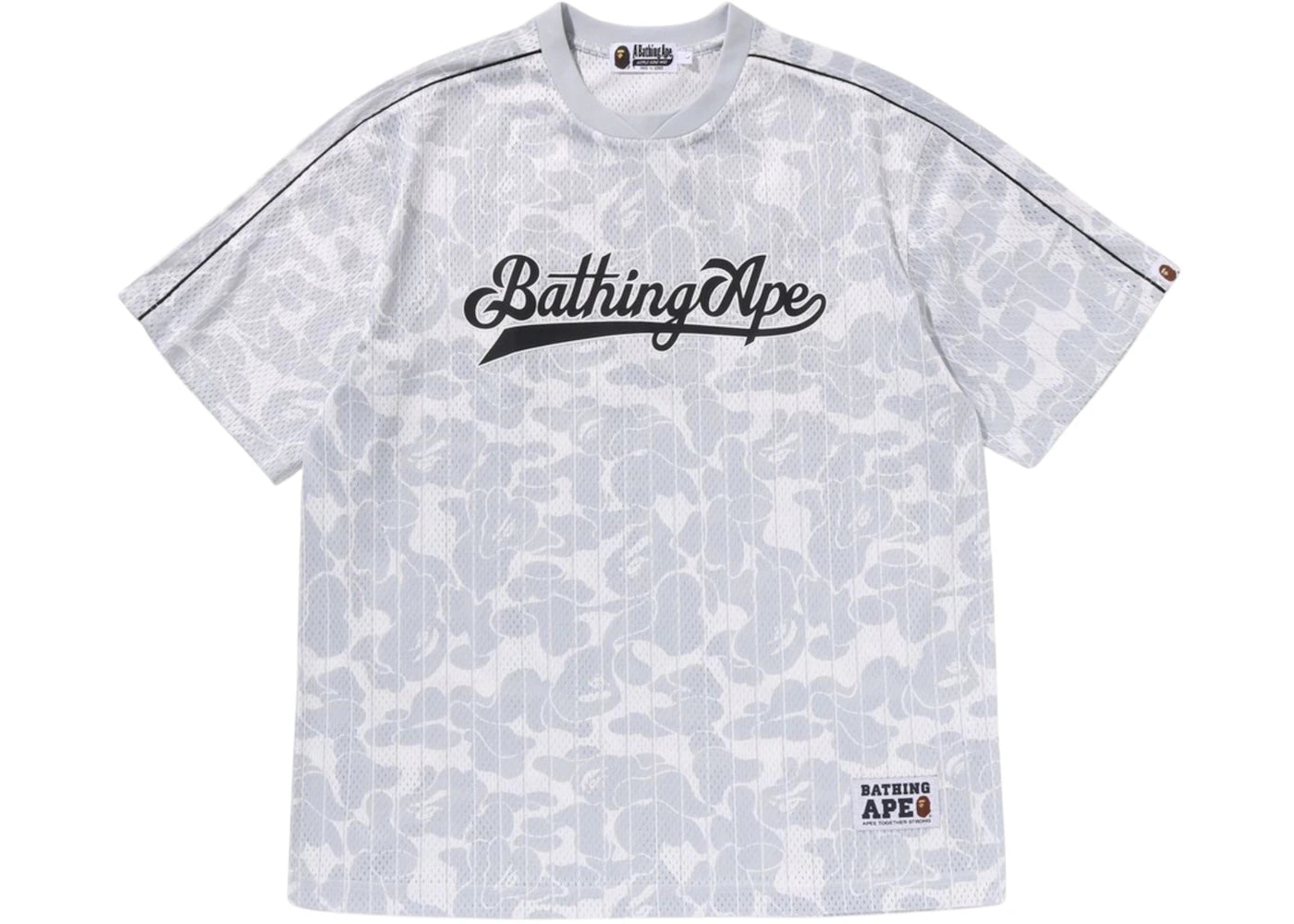 BAPE Camo Stripe Baseball Logo Relaxed Fit Tee Gray