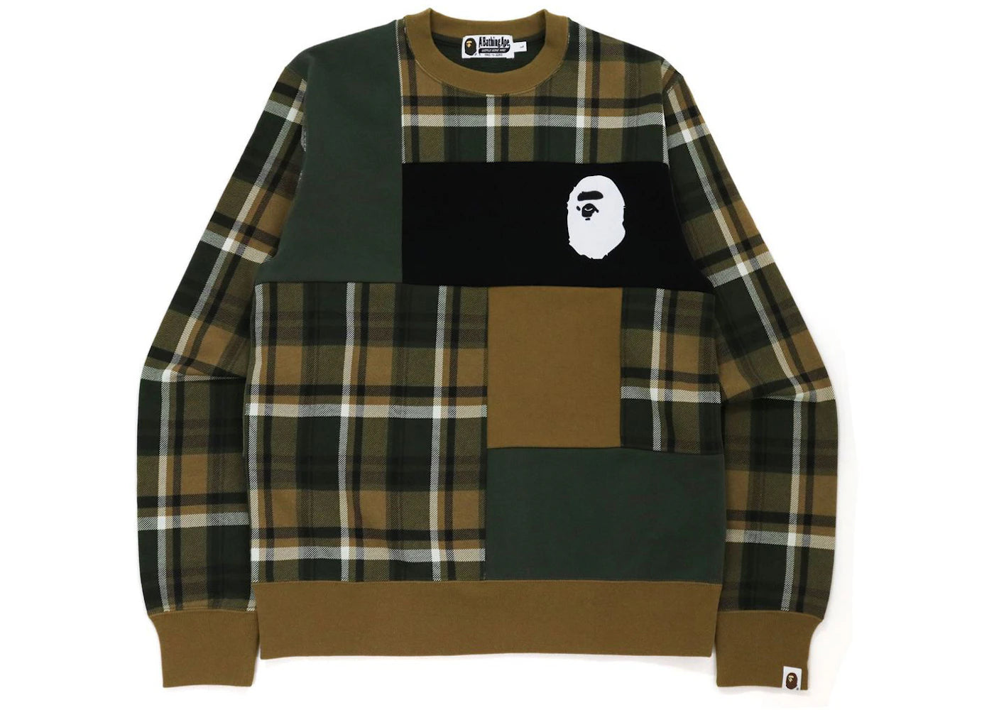 BAPE Check Ape Head Crewneck Olivedrab