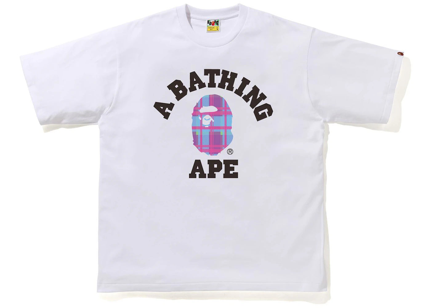 BAPE Check College Relaxed Fit Tee White/Purple