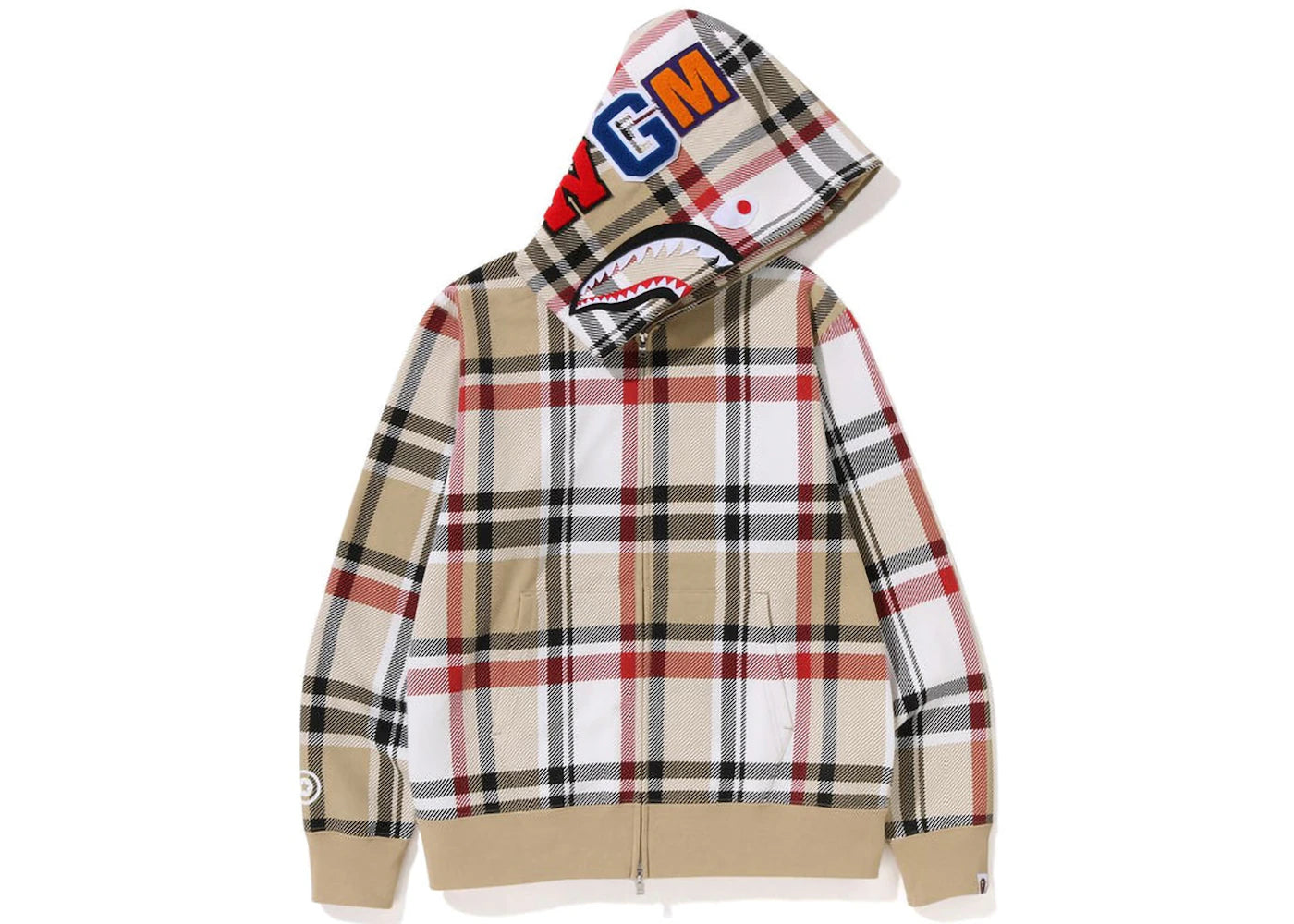 BAPE Check Shark Full Zip Hoodie (SS23) Beige