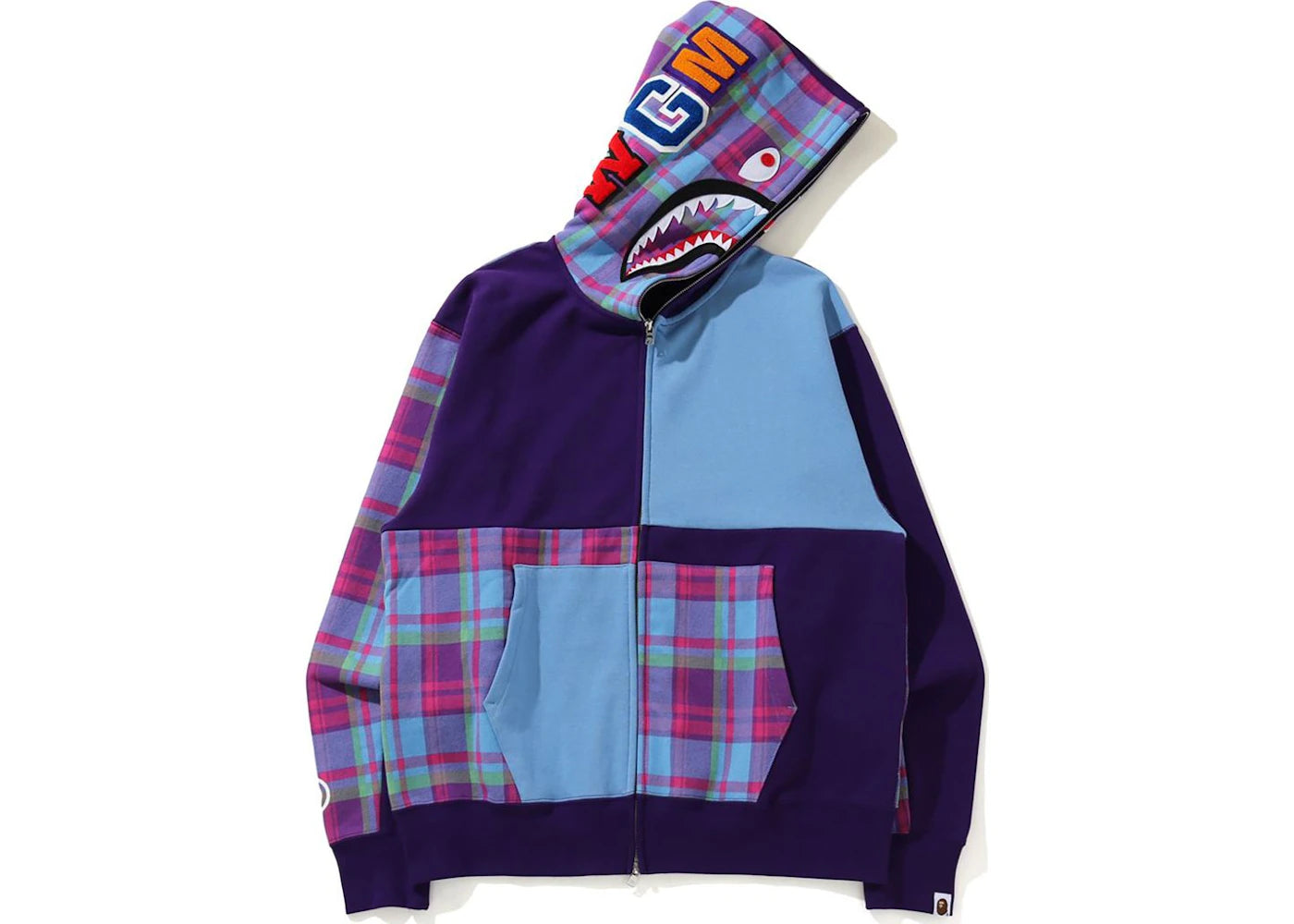 BAPE Check Shark Relaxed Full Zip Hoodie Purple