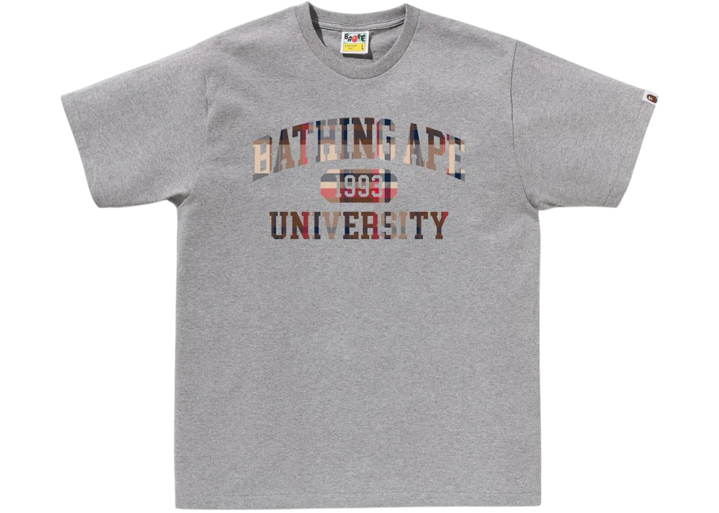 BAPE Check University College Logo Tee Gray