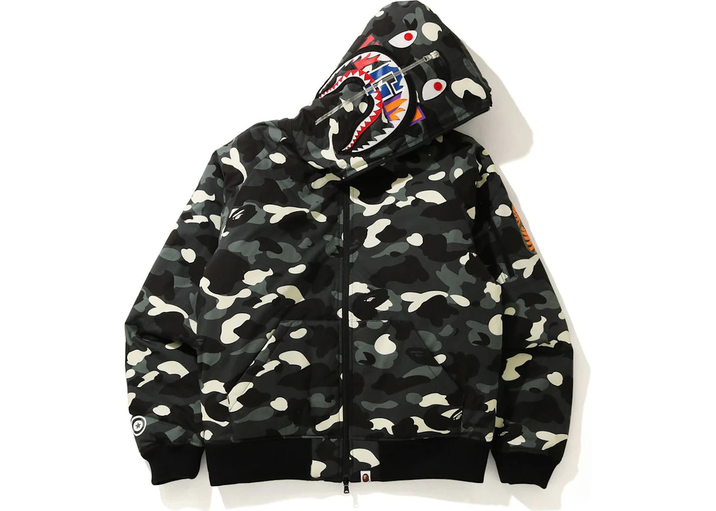 BAPE City Camo Shark Hoodie Down Jacket Black