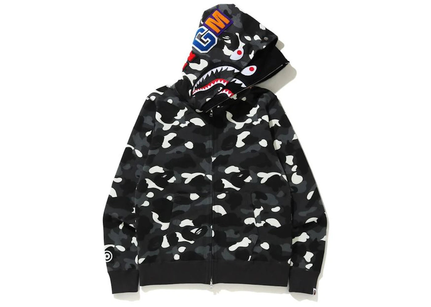 BAPE City Camo Shark Wide Full Zip Double Hoodie Black