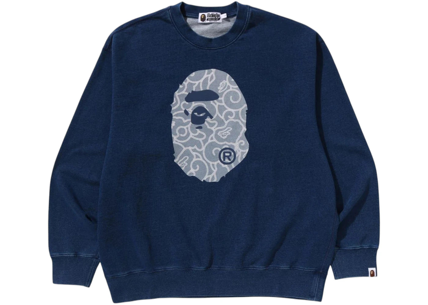 BAPE Cloud Camo Ape Head Relaxed Fit Crewneck Sweatshirt Navy