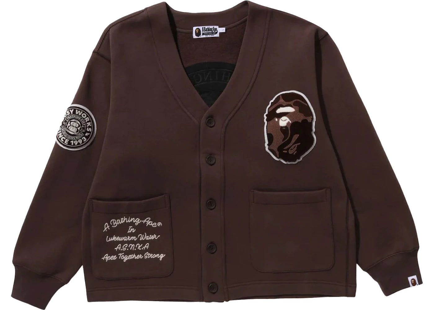 BAPE College Badges Sweat Cardigan Brown