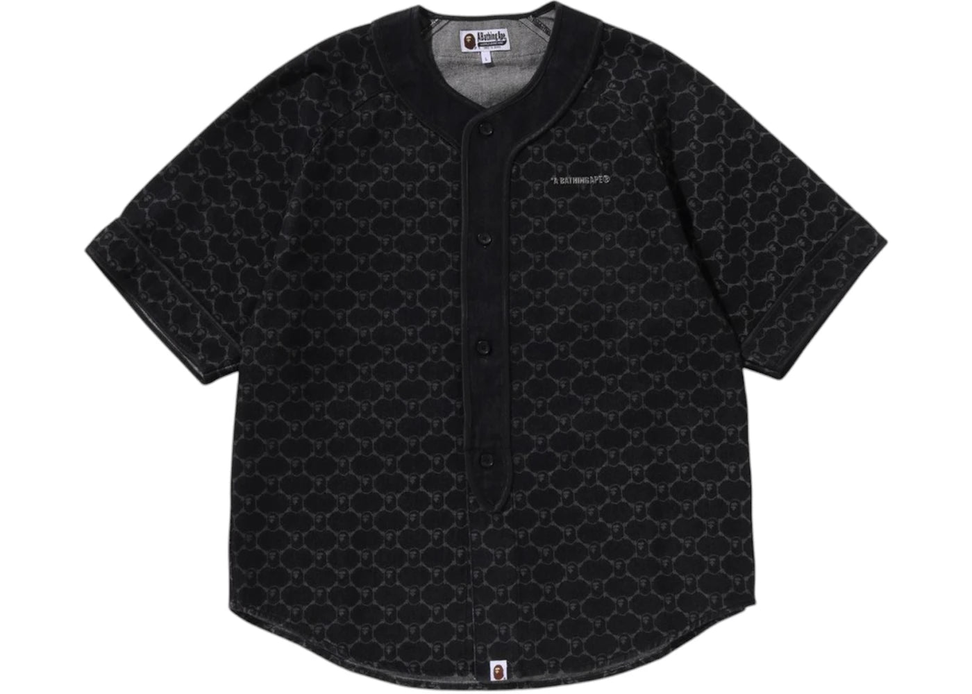 BAPE College Monogram Baseball S/S Denim Shirt Black
