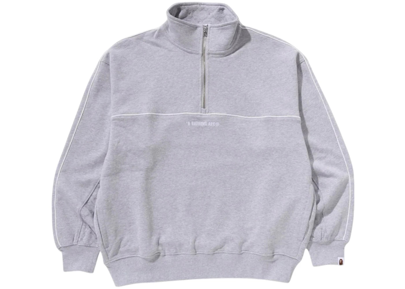 BAPE College Monogram Logo Half Zip Relax Fit Crewneck Sweatshirt Grey