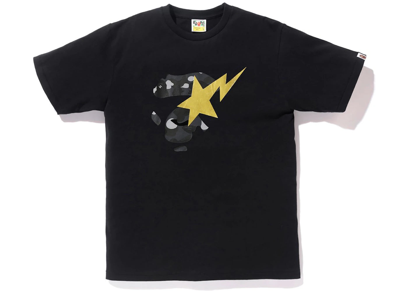 BAPE Color Camo Ape Face on Gold Bapesta Tee Black/Black