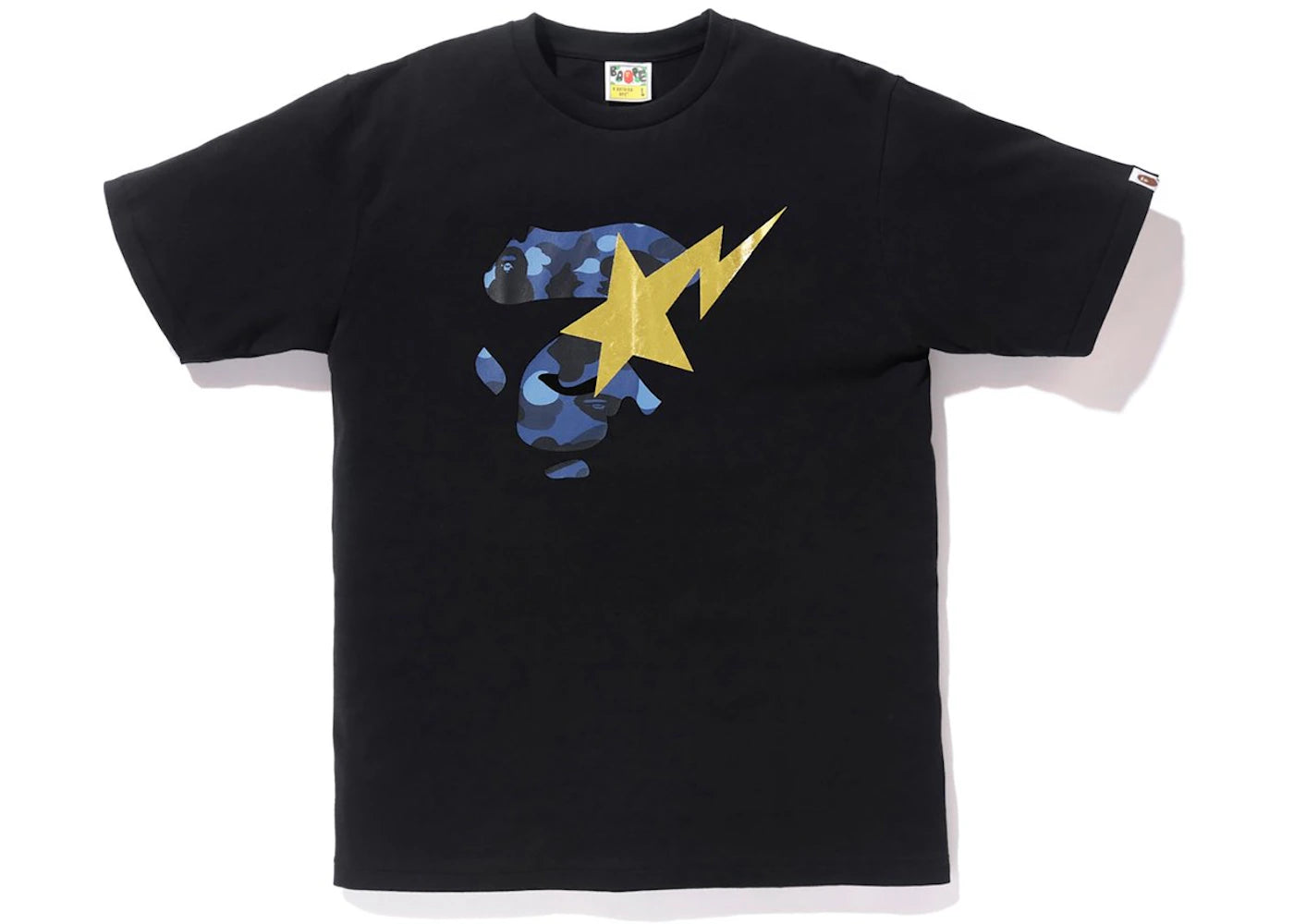 BAPE Color Camo Ape Face on Gold Bapesta Tee Black/Blue