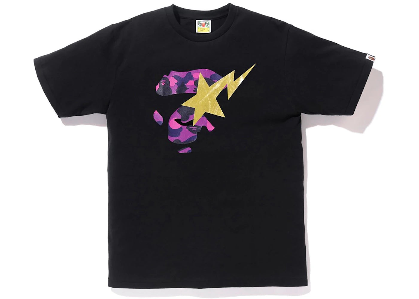 BAPE Color Camo Ape Face on Gold Bapesta Tee Black/Purple