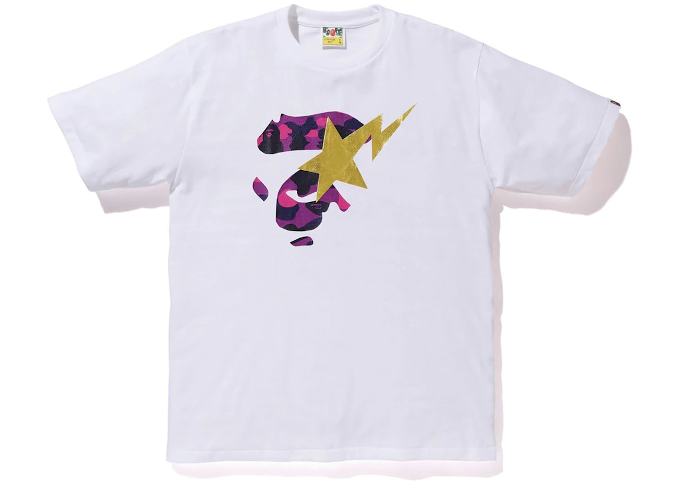 BAPE Color Camo Ape Face on Gold Bapesta Tee White/Purple