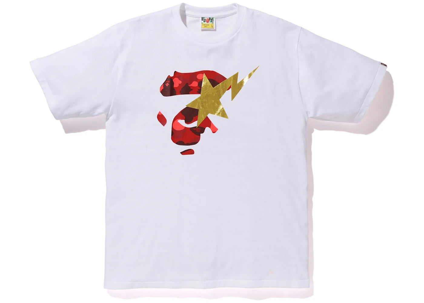 BAPE Color Camo Ape Face on Gold Bapesta Tee White/Red