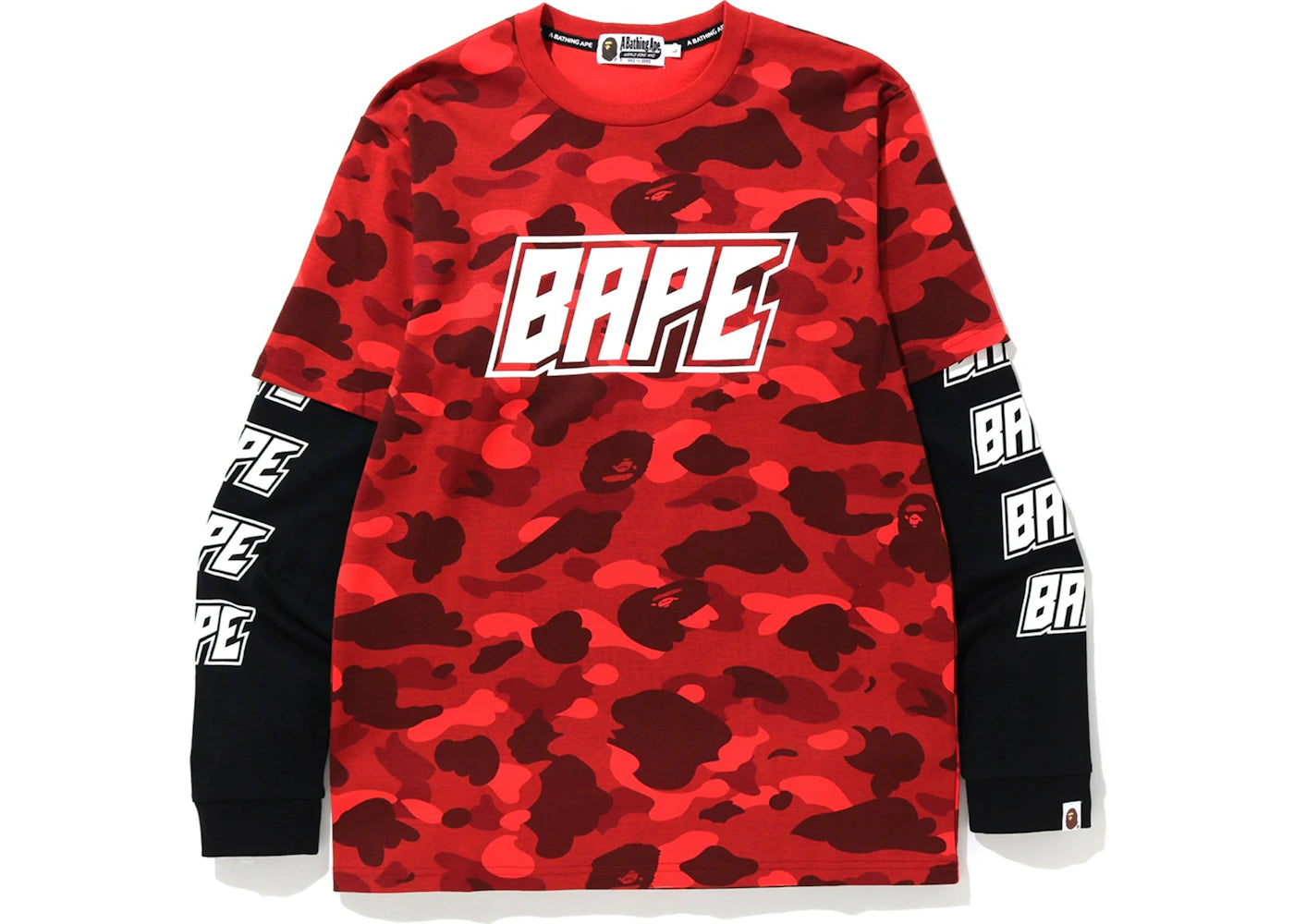 BAPE Color Camo Bape Layered L/S Tee Red