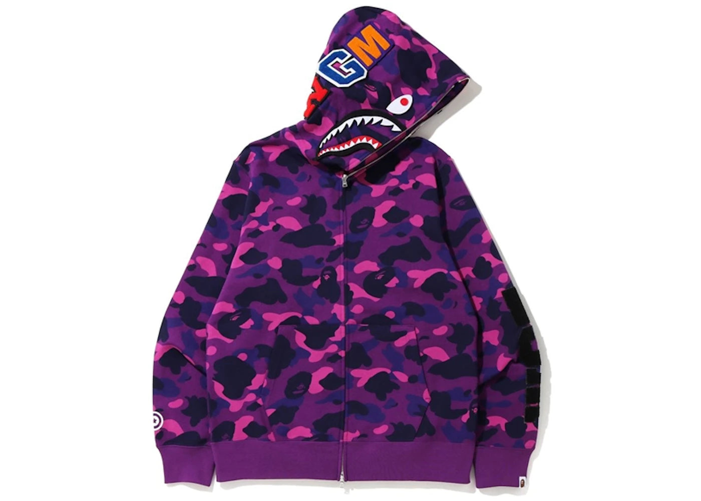 BAPE Color Camo Detachable Shark Full Zip Hoodie Purple