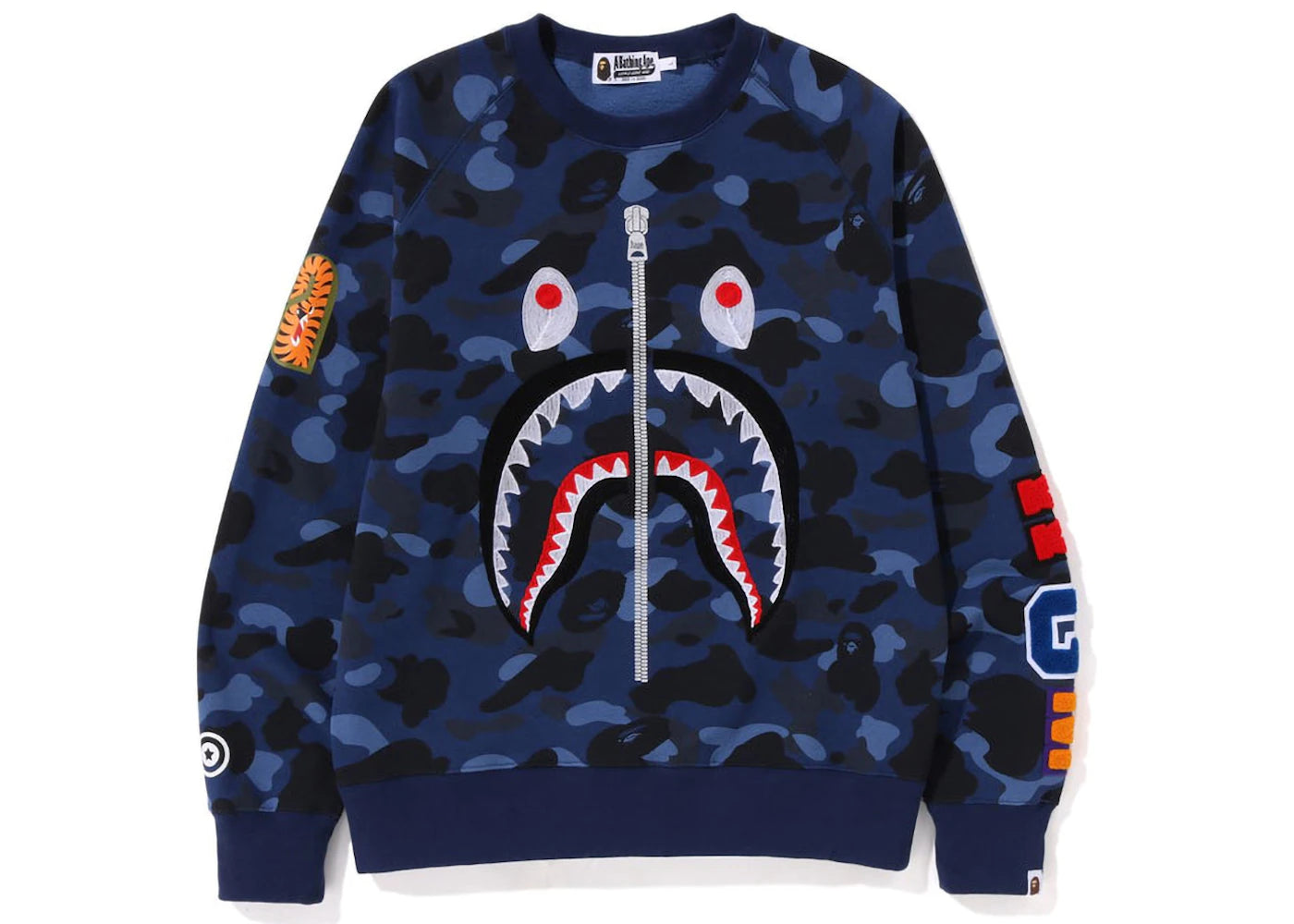 BAPE Color Camo Embroidery Shark Crewneck Navy
