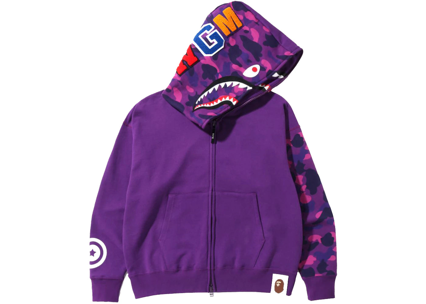 BAPE Color Camo Giant Shark Loose Fit Full Zip Hoodie Purple