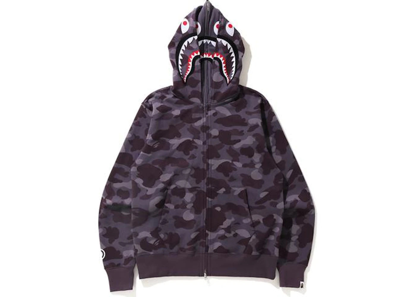 BAPE Color Camo Shark Wide Full Zip Double Hoodie Burgundy