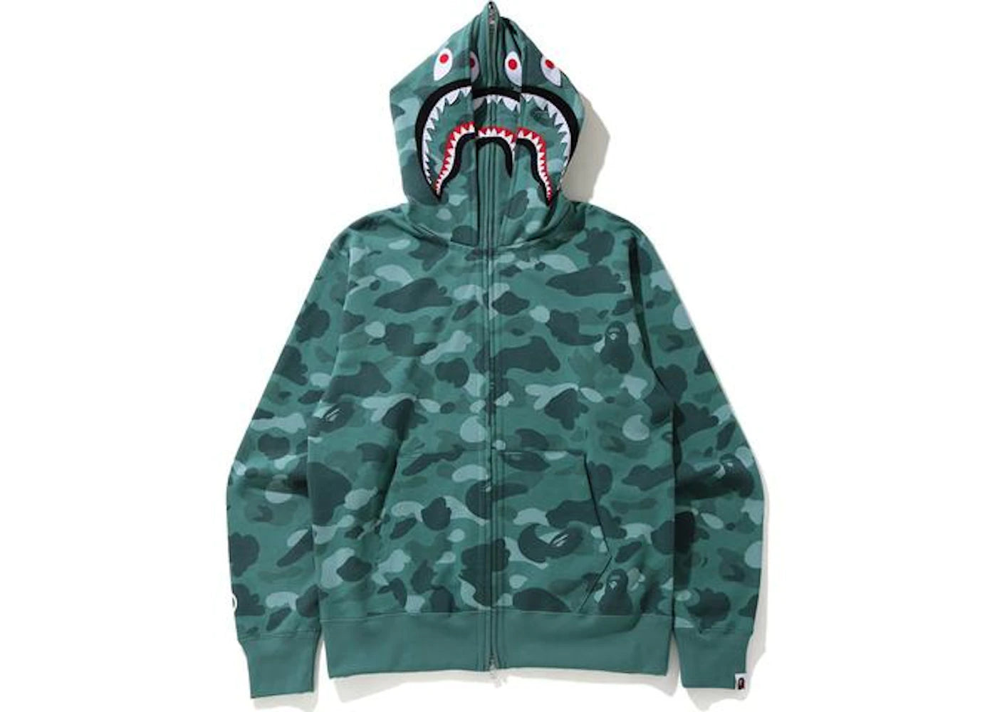BAPE Color Camo Shark Wide Full Zip Double Hoodie Green