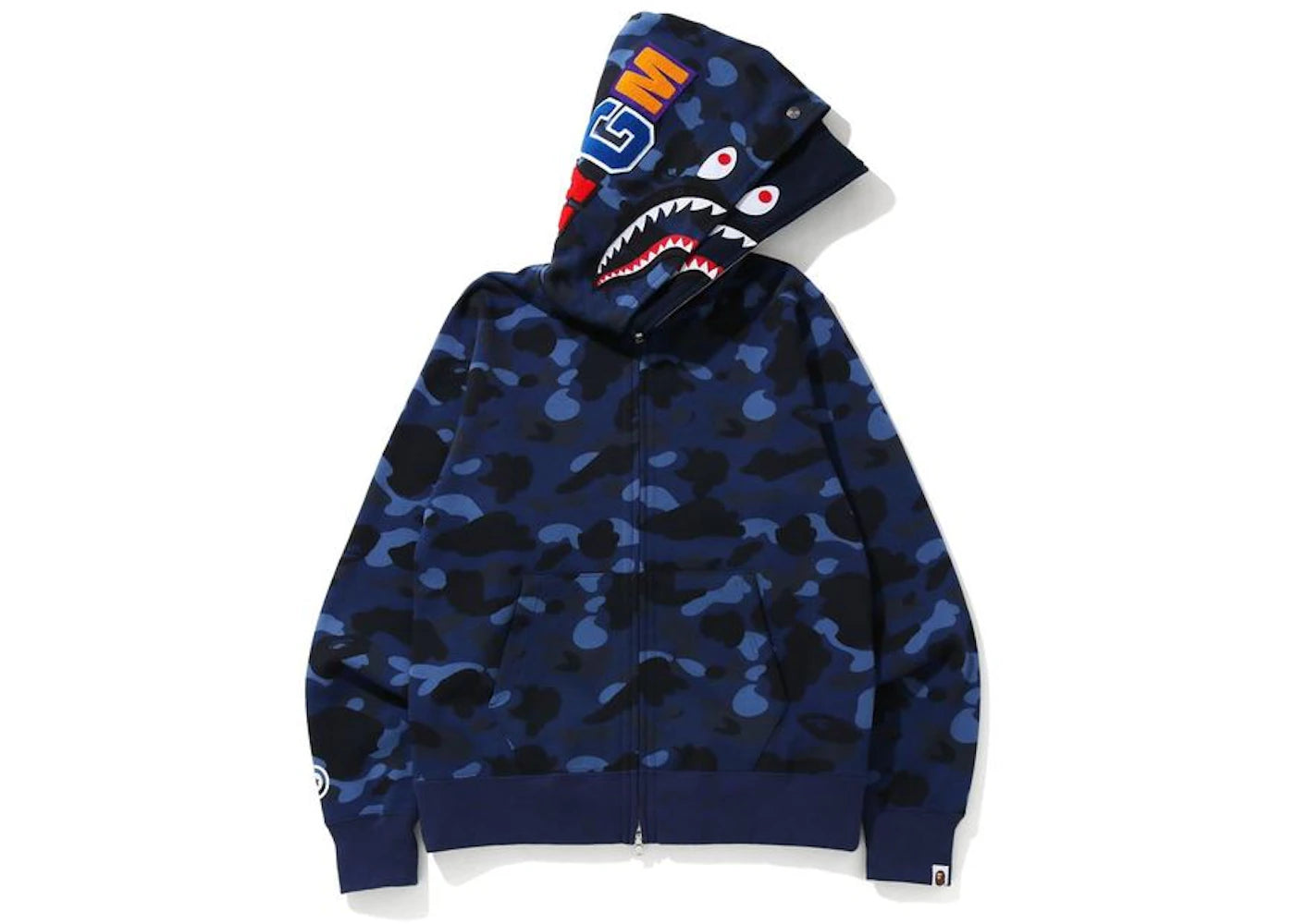 BAPE Color Camo Shark Wide Full Zip Double Hoodie Navy