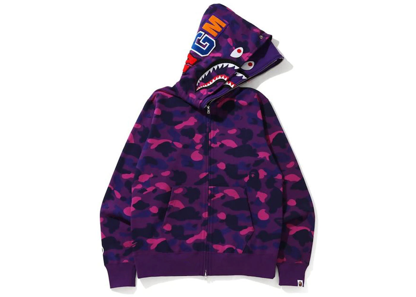 BAPE Color Camo Shark Wide Full Zip Double Hoodie Purple