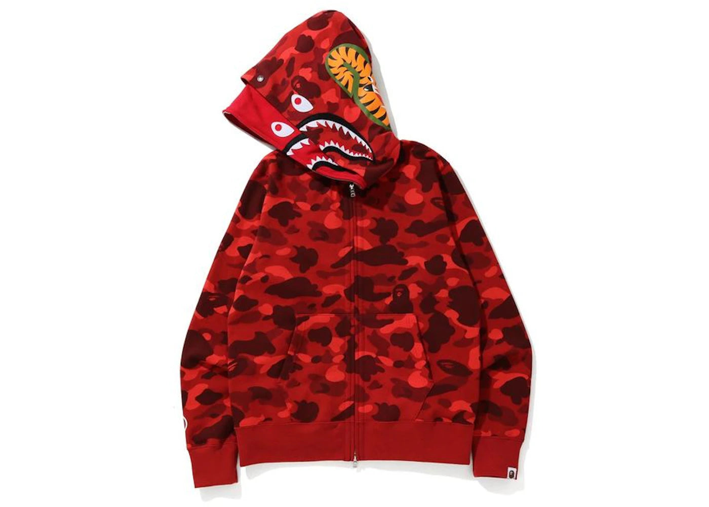 BAPE Color Camo Shark Wide Full Zip Double Hoodie Red